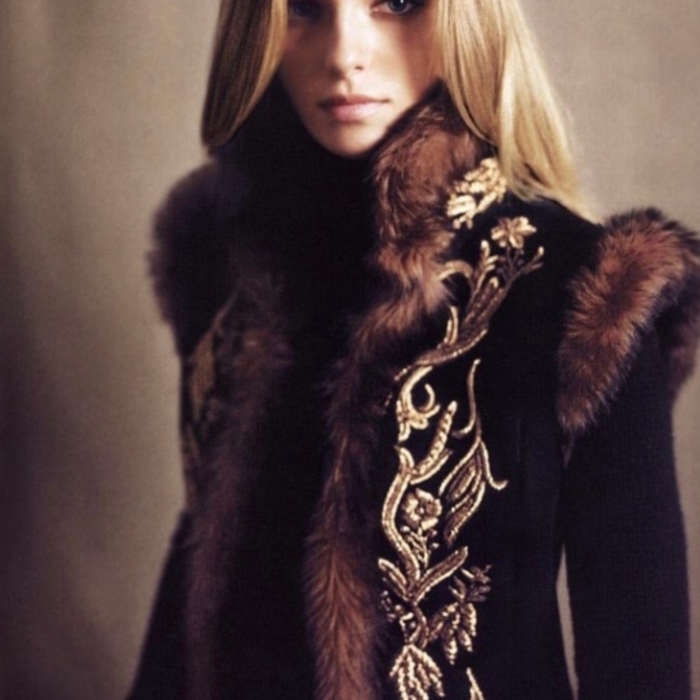 INC Brown Suede & Faux Fur Vest + Embroidered Accents Size Large